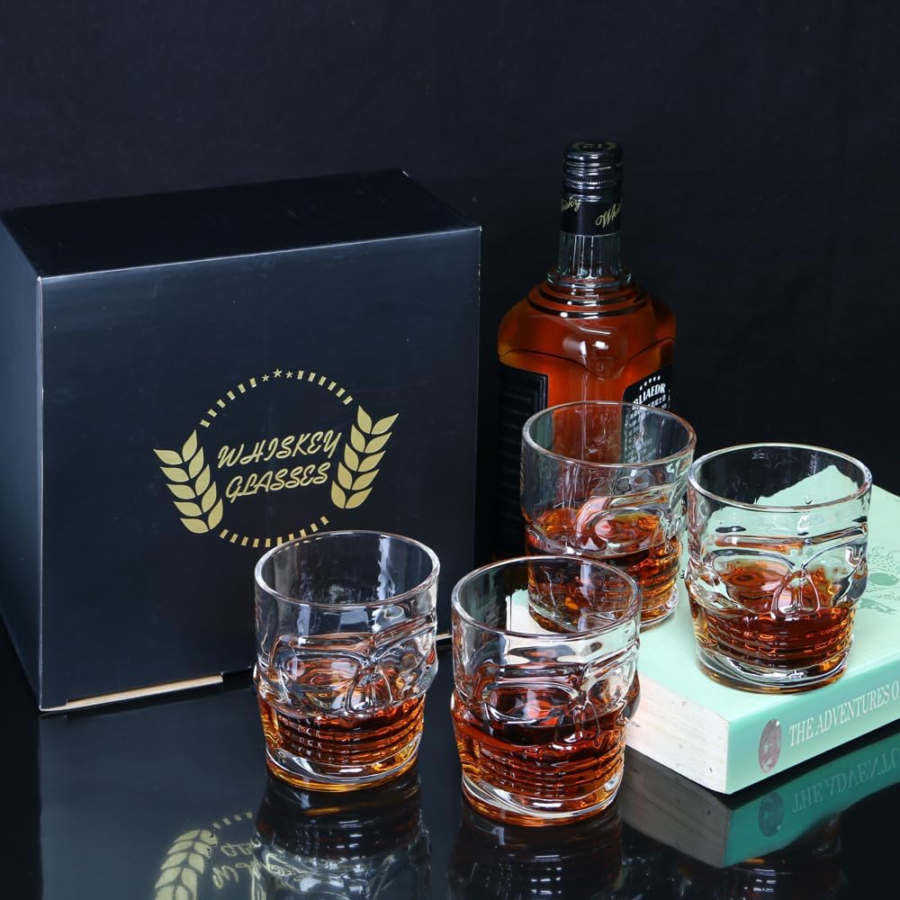 Juego de 4 vasos de whisky, vasos de 10 onzas antiguos para beber whisky escocés, bourbon, cóctel, coñac, vodka, ginebra de tequila, ron, licor de