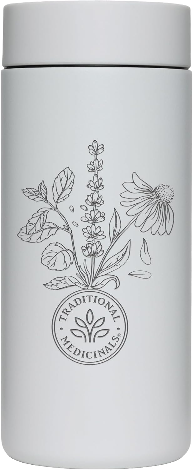 Traditional Medicinals – Miir 360 Traveler – Vaso aislado al vacío de doble pared de acero inoxidable, color blanco, 12 onzas líquidas