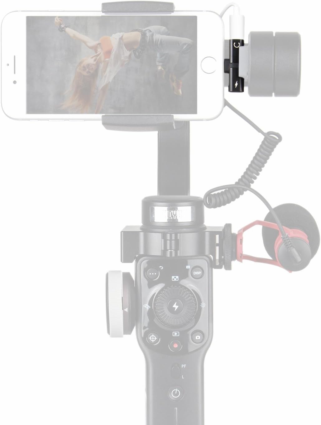 HolaFoto Adaptador 2 en 1, carga y adaptador de audio para auriculares, micrófono para Zhiyun Smooth 5S Smooth5 4 Q3 q2 q DJI Osmo Mobile 2 Feiyu