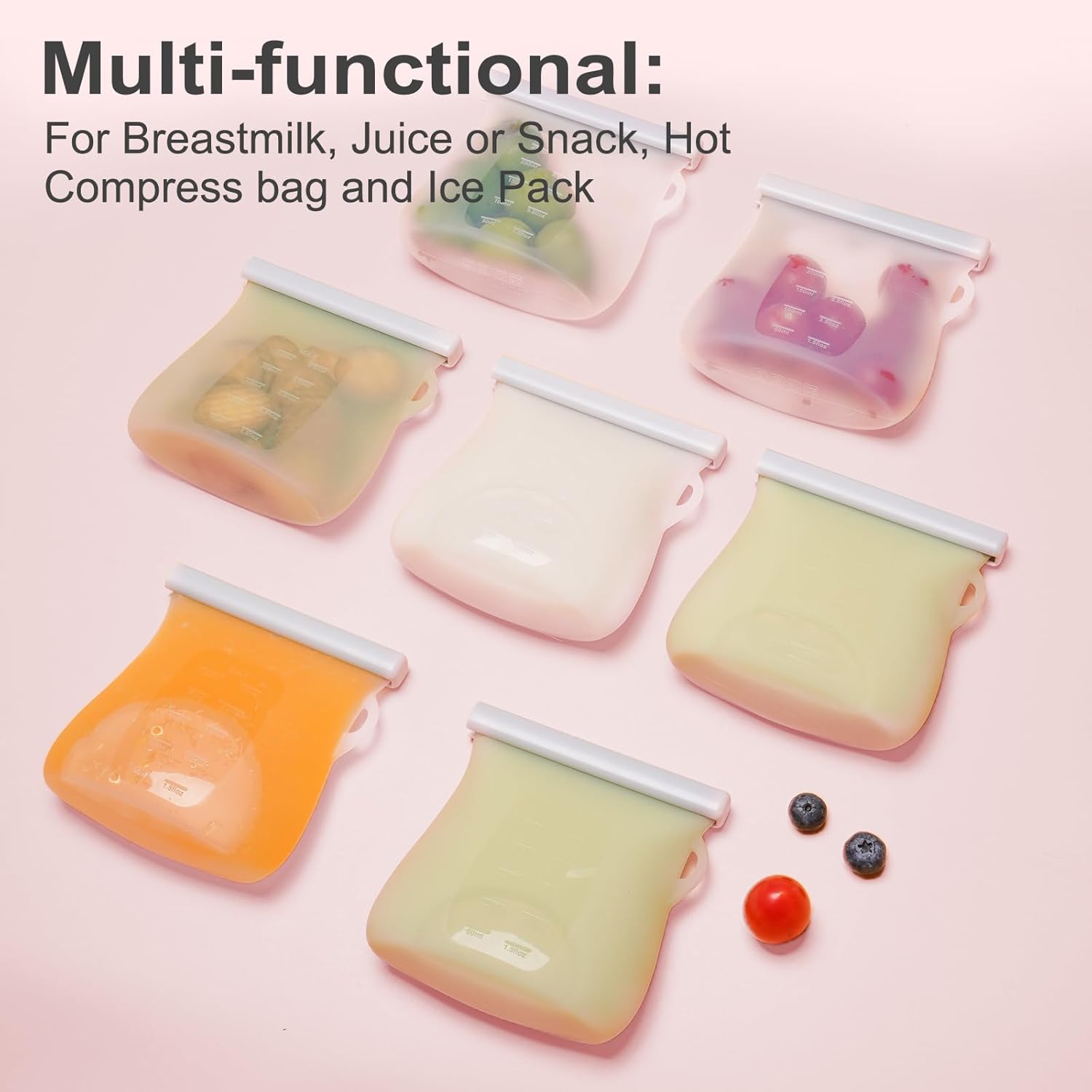 Bolsas reutilizables de almacenamiento de leche materna  Bolsas de almacenamiento de leche materna de silicona de 8.5 onzas, 7 piezas de doble