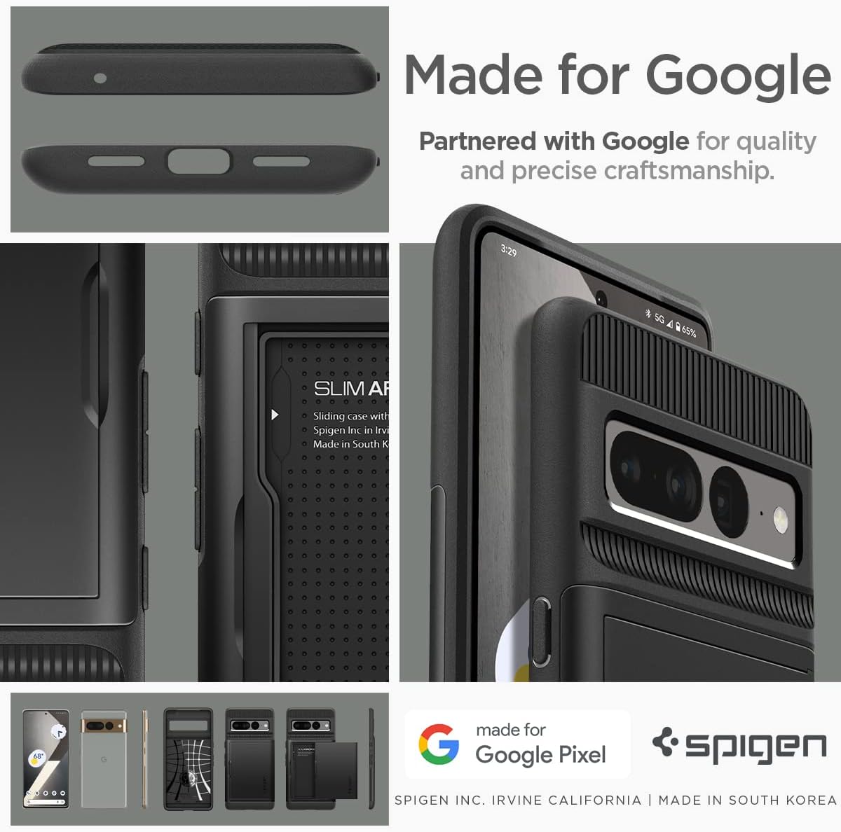 Spigen Slim Armor CS – Funda diseñada para Pixel 7 Pro (2022), color negro