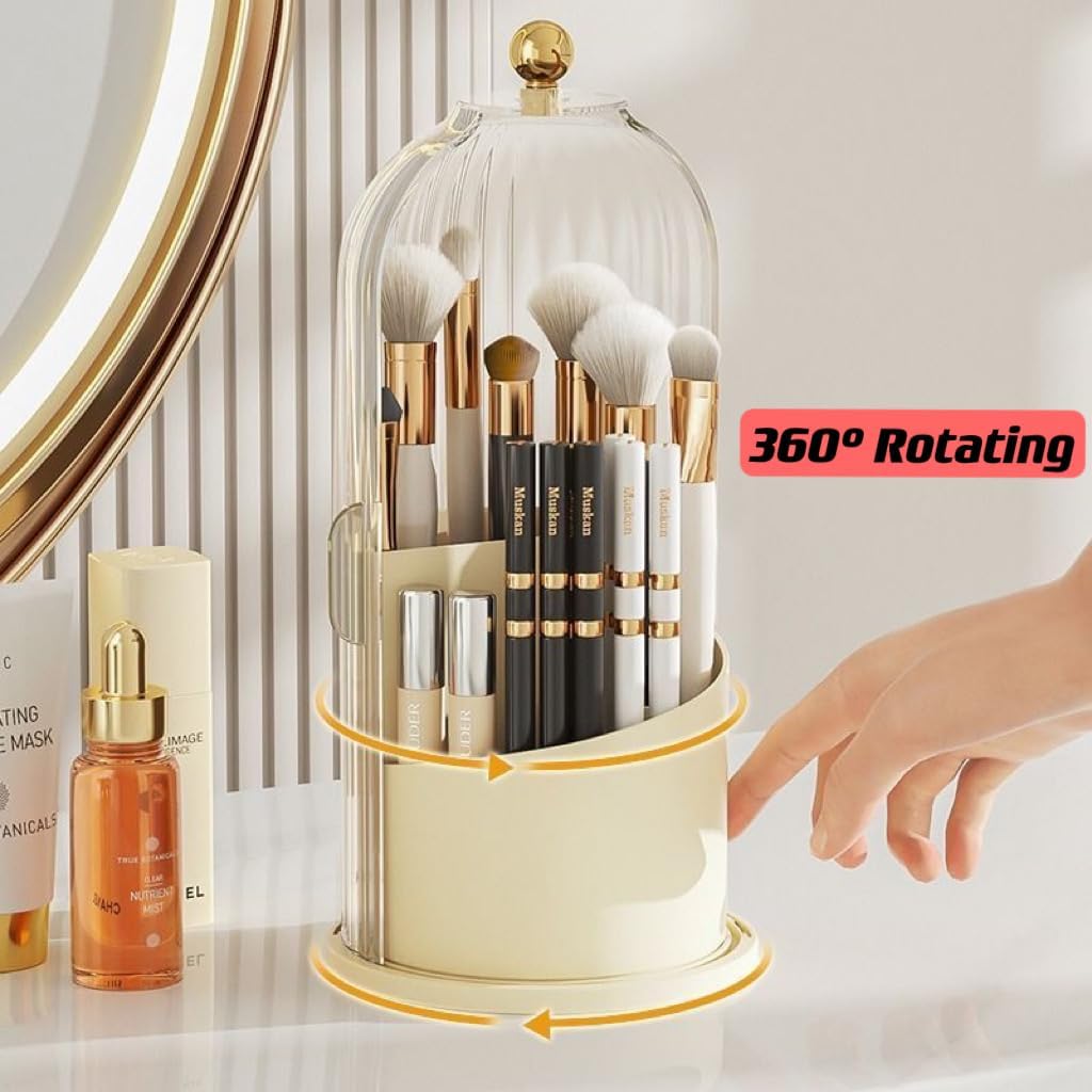 Organizador de brochas de maquillaje con tapa a prueba de polvo y resistente al agua Organizador de brochas de maquillaje transparente giratorio de