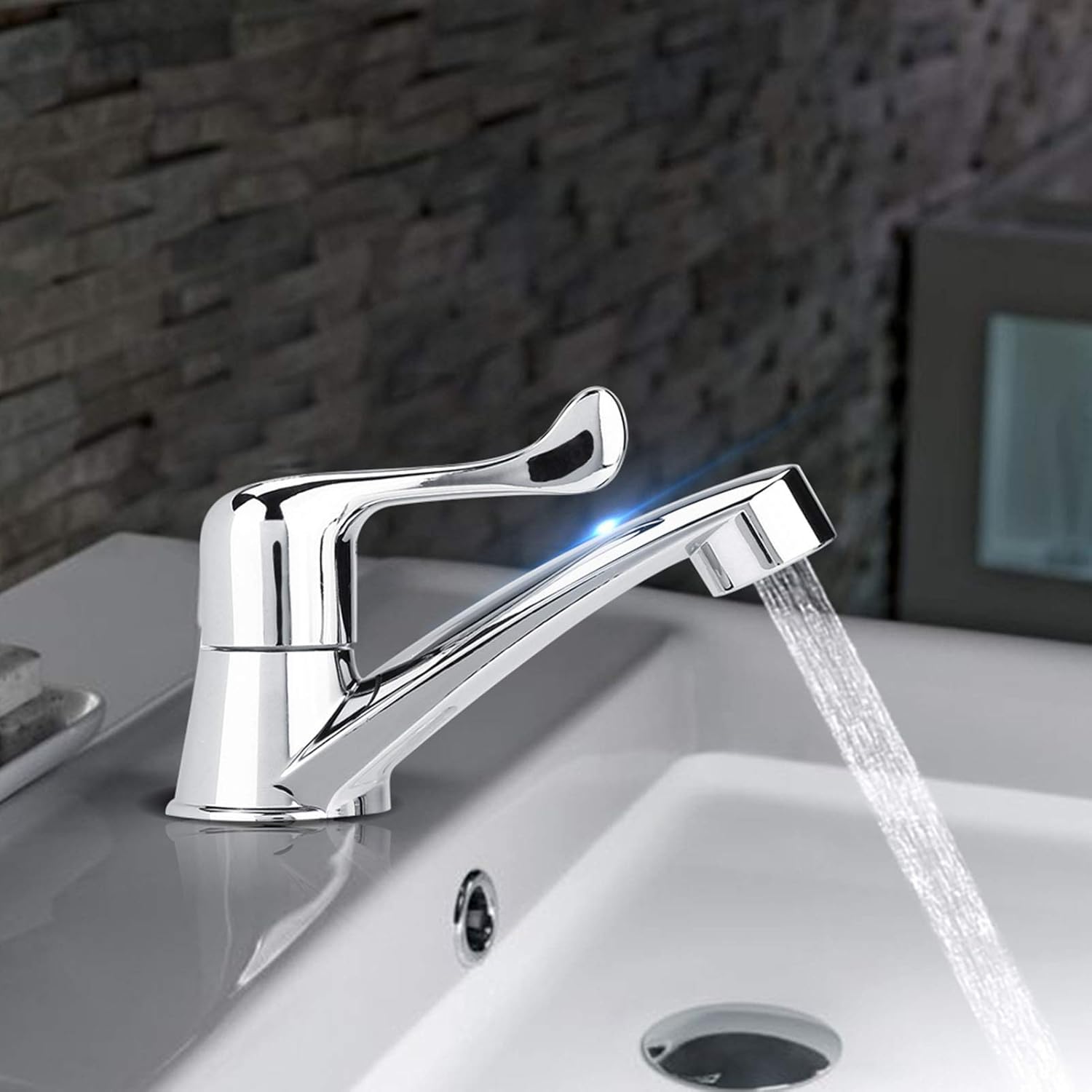 Grifo de lavabo de baño ABS de plástico solo grifo frío grifo de agua lavabo de baño Accesorios de fregadero de cocina (B)