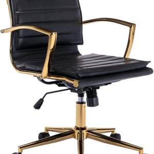 EALSON Silla de escritorio de cuero moderna, silla ergonómica de oficina con ruedas y brazos, base dorada, cómoda silla de trabajo para computadora, EALSON Silla de escritorio de cuero moderna, silla ergonómica de oficina con ruedas y brazos, base dorada, cómoda silla de trabajo para computadora,