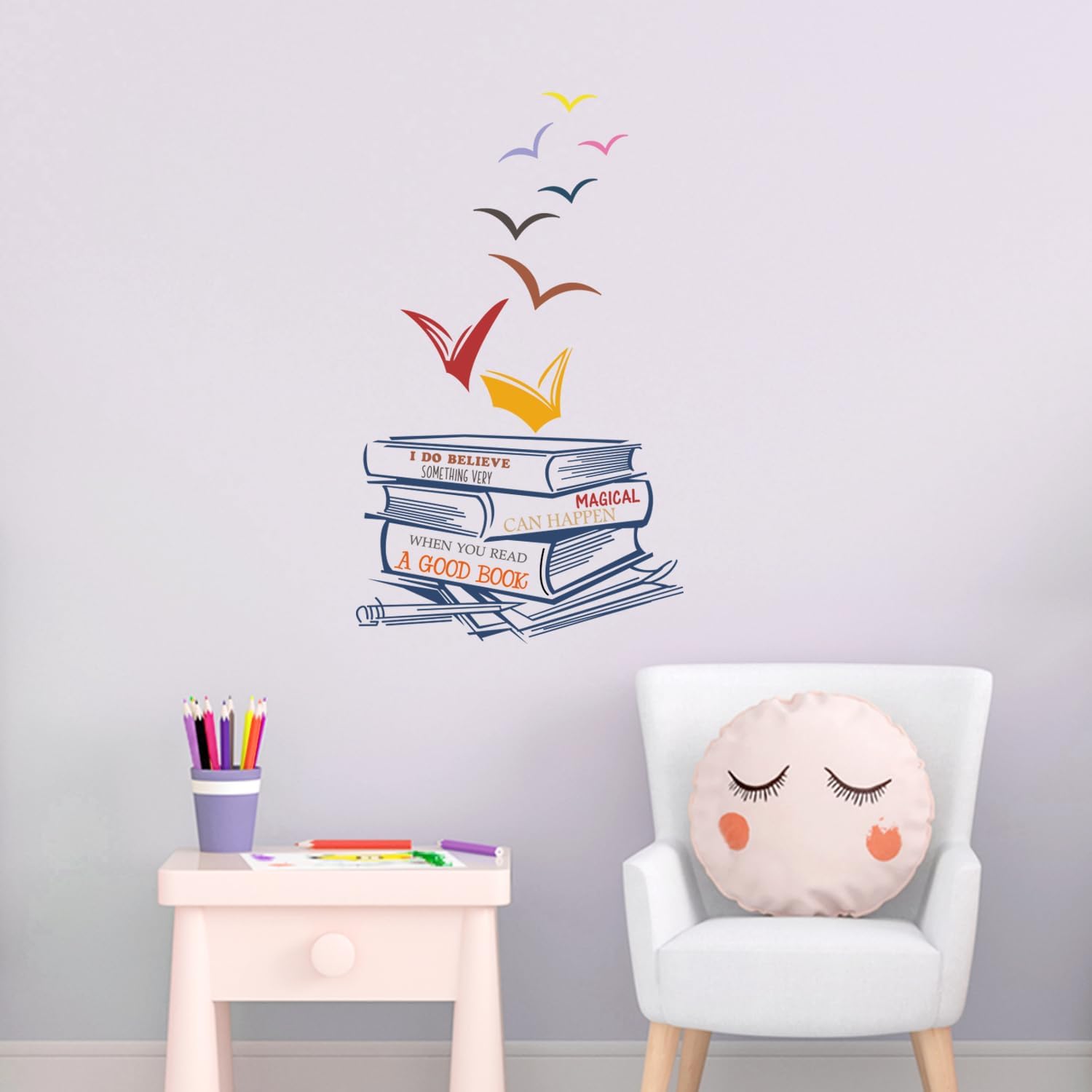 ADECALS Calcomanía colorida para pared, diseño de texto en inglés “I Do Believe Something Very Magical Can Happen When You Read A Good Book” (Libro