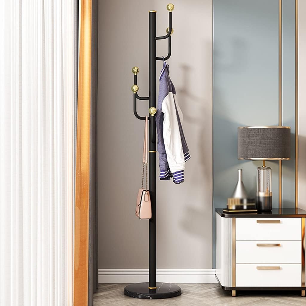 Coat Rack Single Pole Coat Stand Sturdy Stainless Steel Metal Coat Shelf Marble Base Bedroom Living Room Hanger