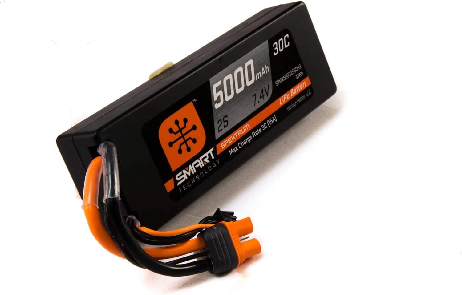 Spektrum Batería inteligente RC LiPo 5000mAh 2S 7.4V 30C con conector IC3 (compatible con EC3), estuche rígido, SPMX50002S30H3, negro