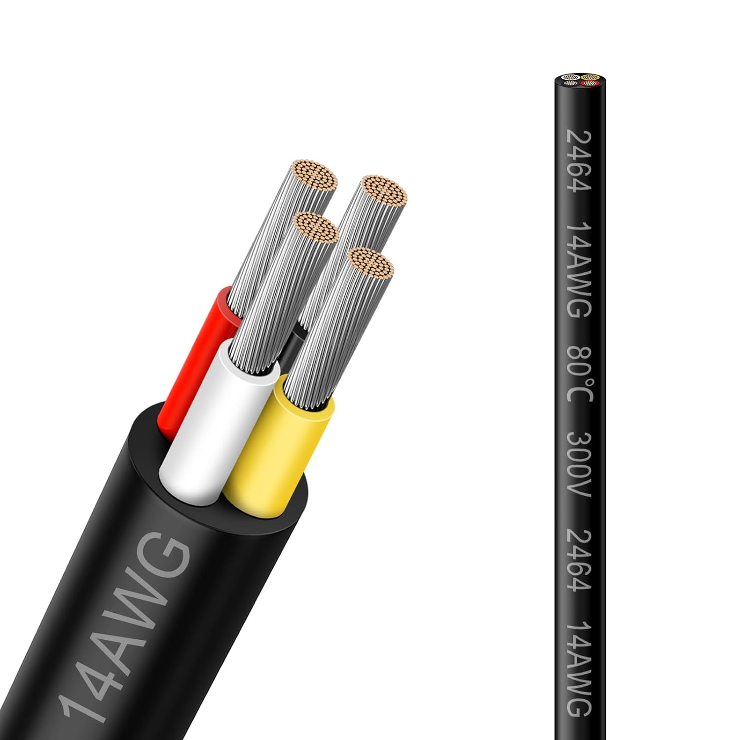 Cable eléctrico de calibre 14 y 4 conductores, cable de 4 cables de cobre estañado trenzado de PVC negro 14 AWG de 33 pies, cable de extensión 144