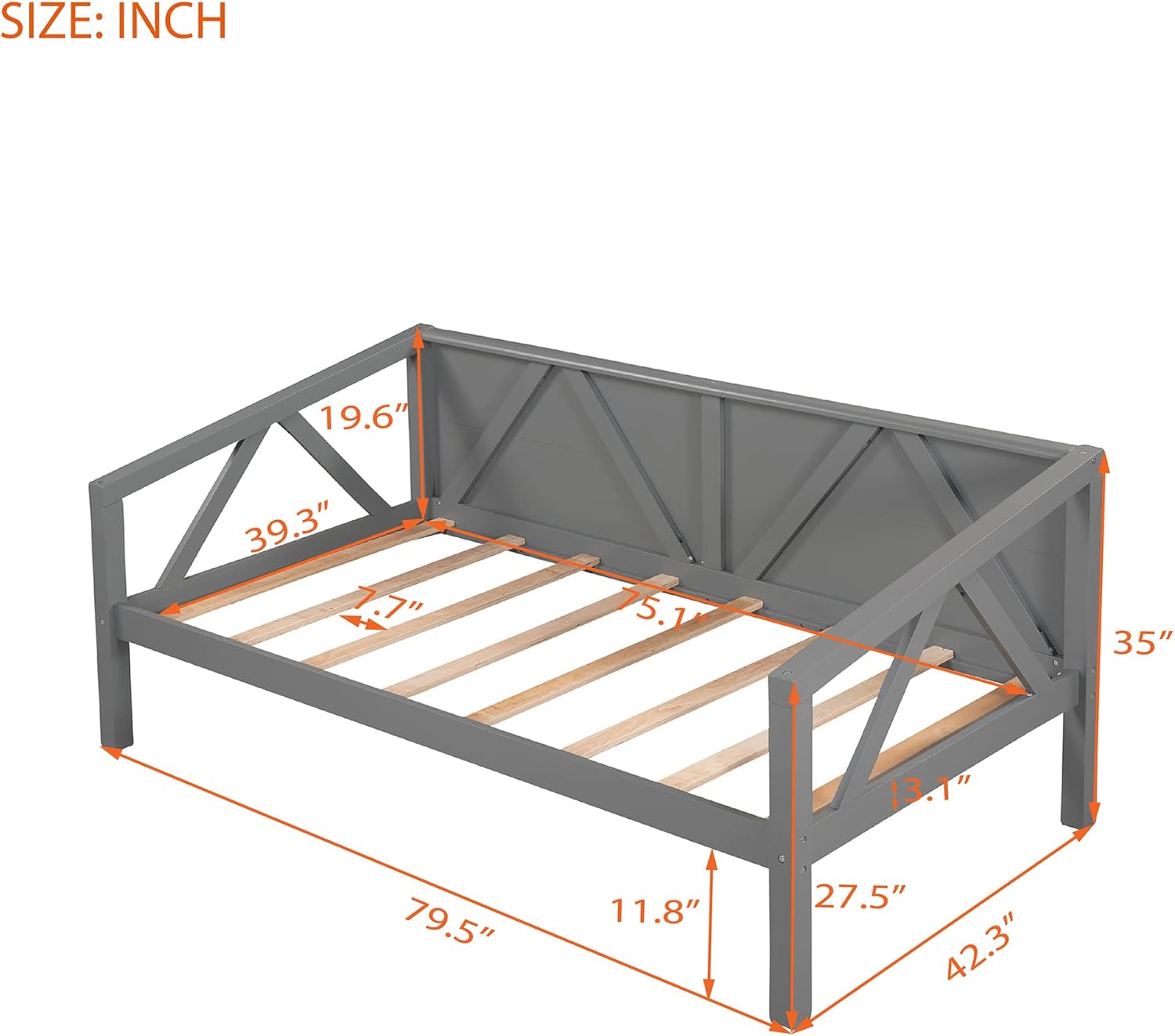 SOFTSEA Marco simple de sofá cama individual, plataforma de madera con soporte de listones de madera y forma de triángulo, sofá cama resistente para