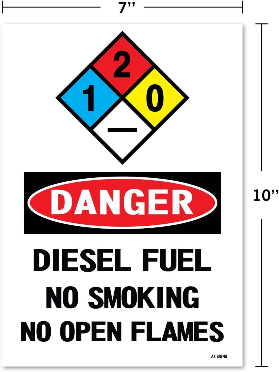 Peligro Combustible Diesel No Fumar No Llamas Abiertas, 10″ de alto x 7″ de ancho, NegroRojo sobre Blanco, Adhesivo de vinilo autoadhesivo, Uso en