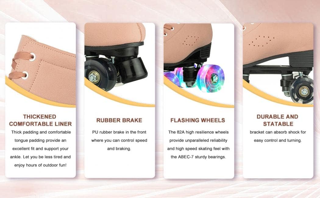 Comeon Patines clásicos para mujer, unisex, de caña alta, de 4 ruedas, patines de doble fila para niños y niñas