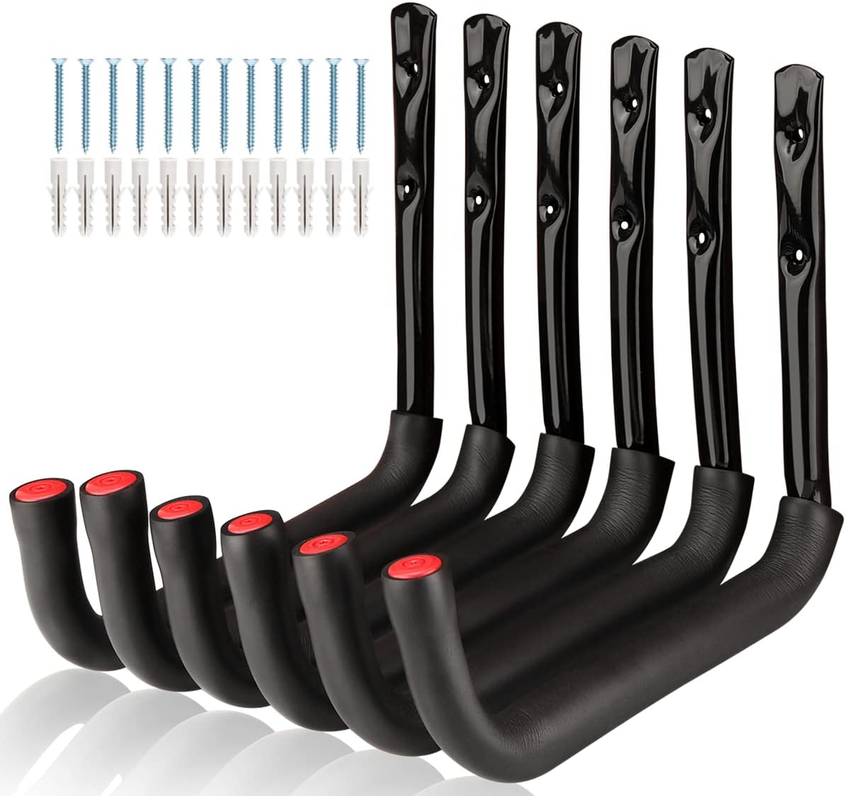 Ganchos para escaleras de almacenamiento de garaje, paquete de 6 perchas resistentes, estante de montaje en pared de 9.8 pulgadas con capacidad de