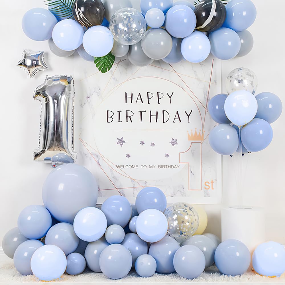 122 globos azules de diferentes tamaños de 36, 18, 12, 10 y 5 pulgadas, kit de arco de globos azul claro, globos extra grandes para baby shower,
