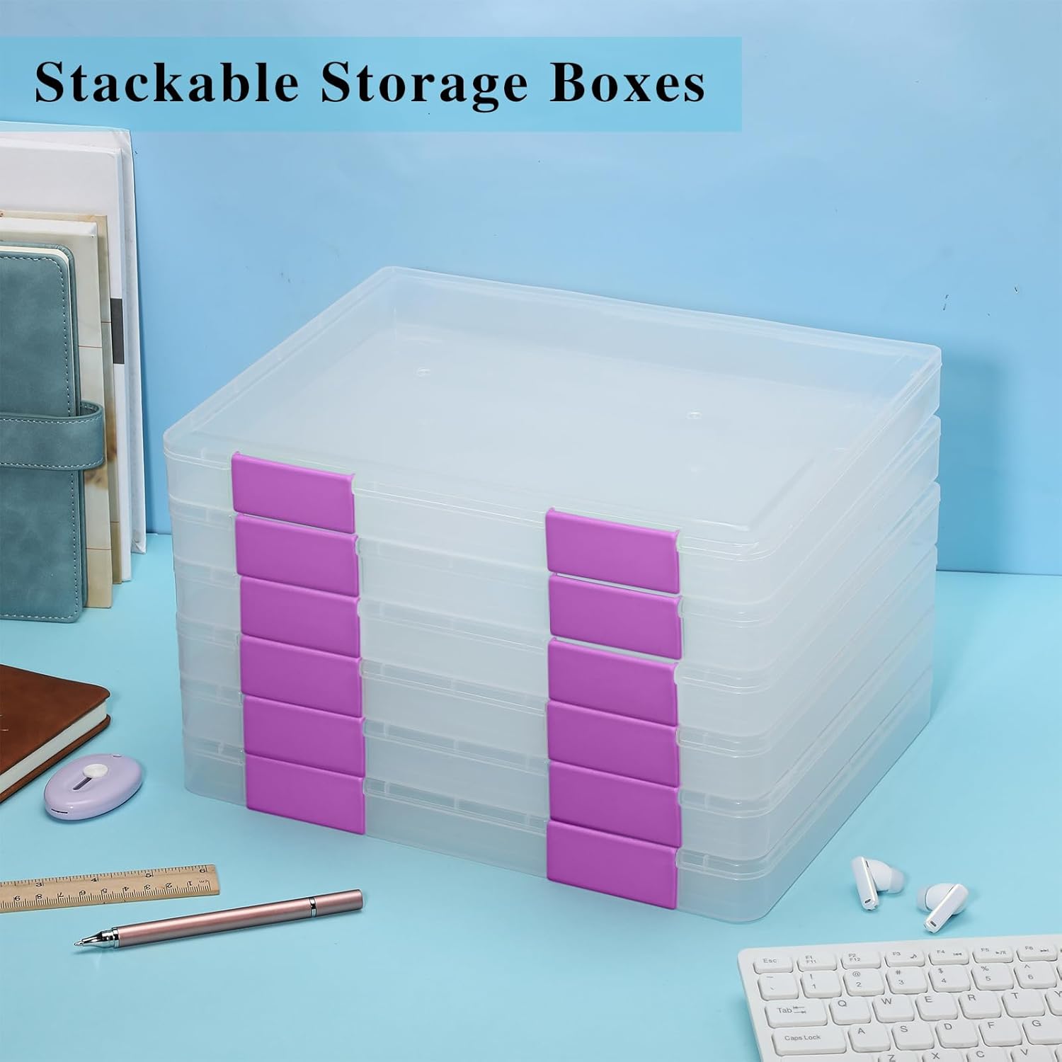 12 cajas de archivos transparentes A4 de plástico para almacenamiento de documentos, contenedores de almacenamiento de papel para álbumes de
