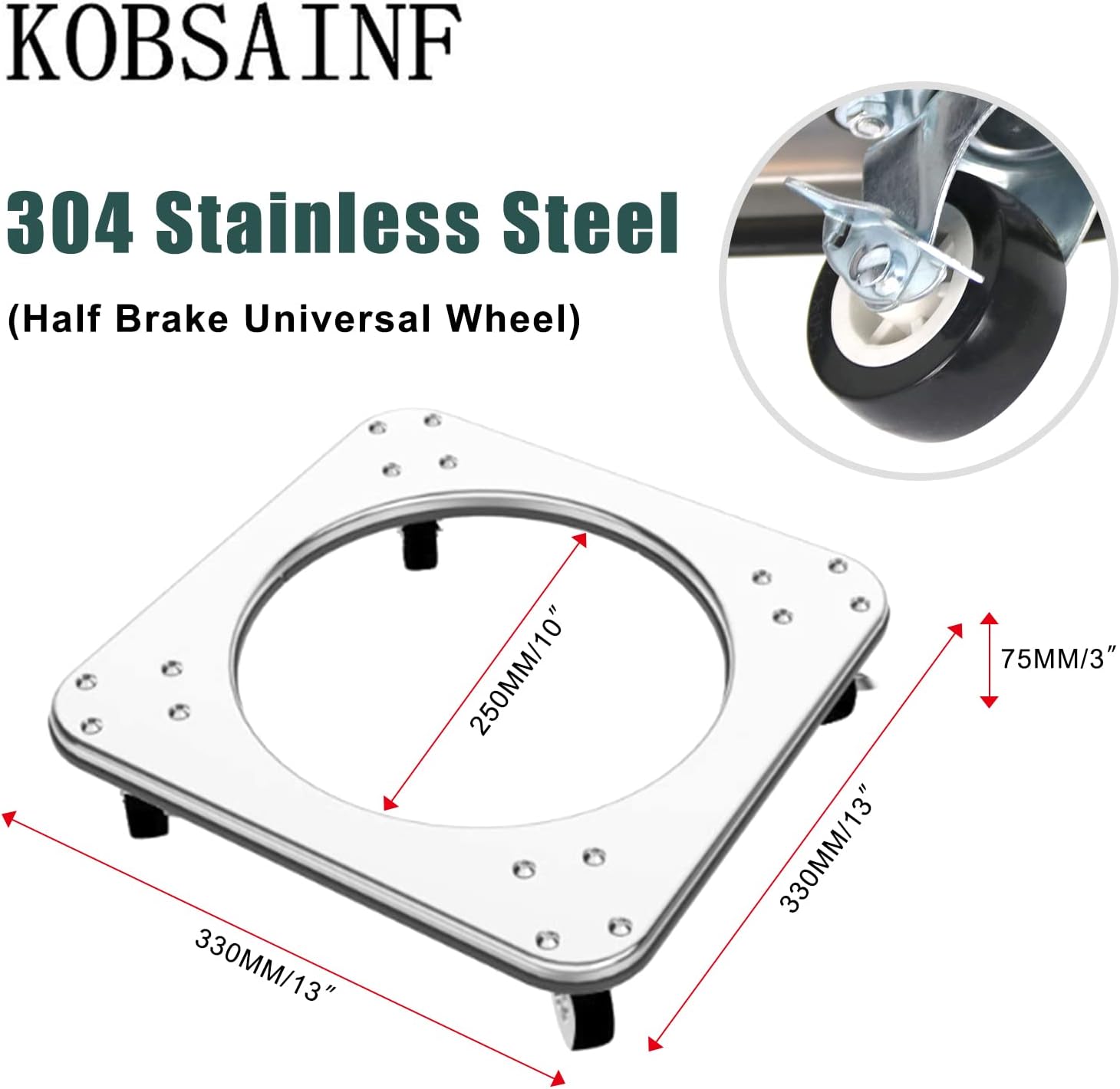 KOBSAINF Base de cilindro de propano movible 304,Soporte de tanque de propano con rueda de freno, estante fijo de cilindro de gas de 5-30 ib para