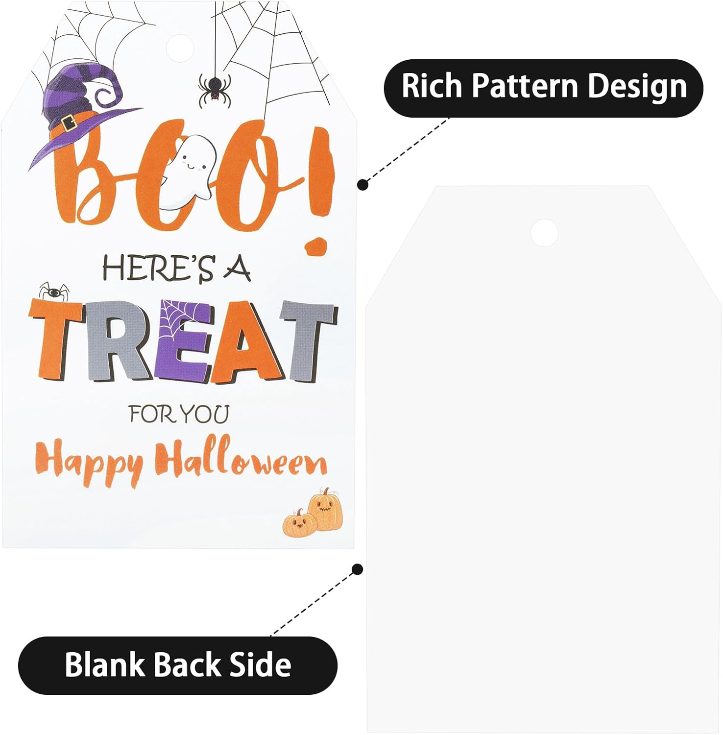 Anwyll Etiquetas de feliz Halloween, etiquetas de regalo de papel de Halloween, 100 etiquetas de Halloween con cuerda, etiquetas de regalo colgantes