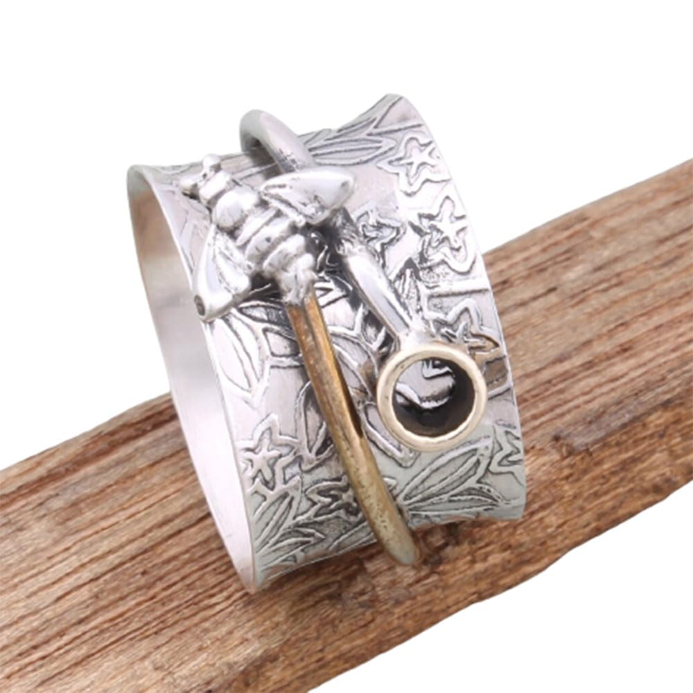 Spinner Silver Ring, 925 Silver Ring, Handmade Ring, Hammered Silver Ring, Spinning Silver Ring, Fidget Spinner Ring, Honey Bee Silver Ring, Spinner