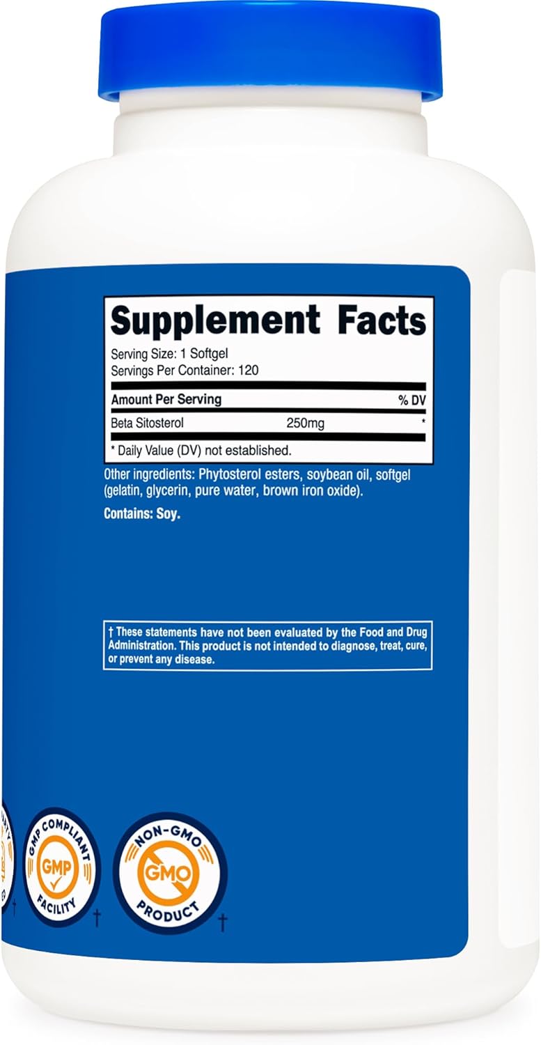 Nutricost Beta Sitosterol 120 cápsulas blandas, 250 mg – Suplemento sin OMG, sin gluten