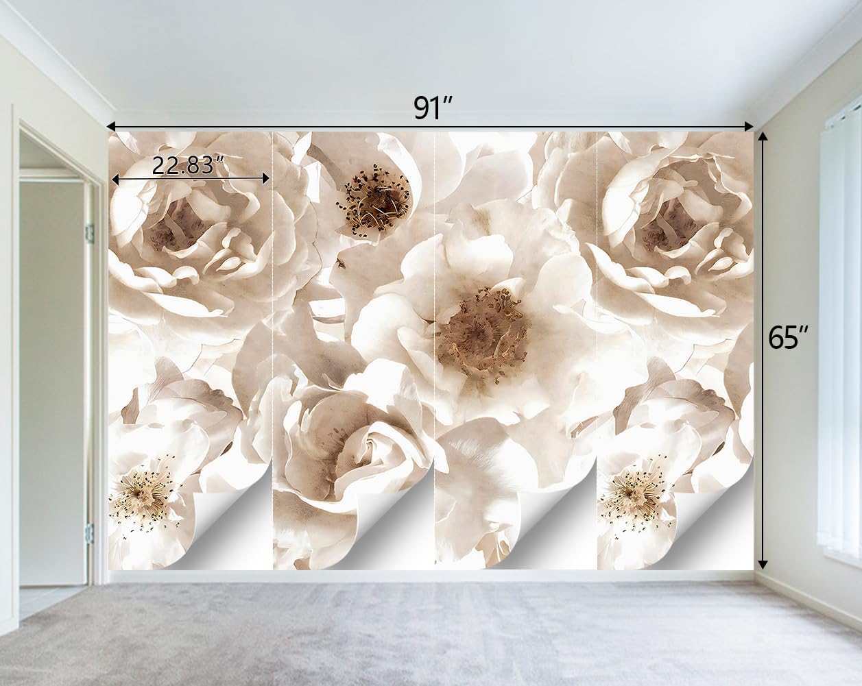 WXHFM – Mural de pared floral para dormitorio de niñas, moderno mural de pared de flores para sala de estar, 91 x 65 pulgadas (no se puede despegar