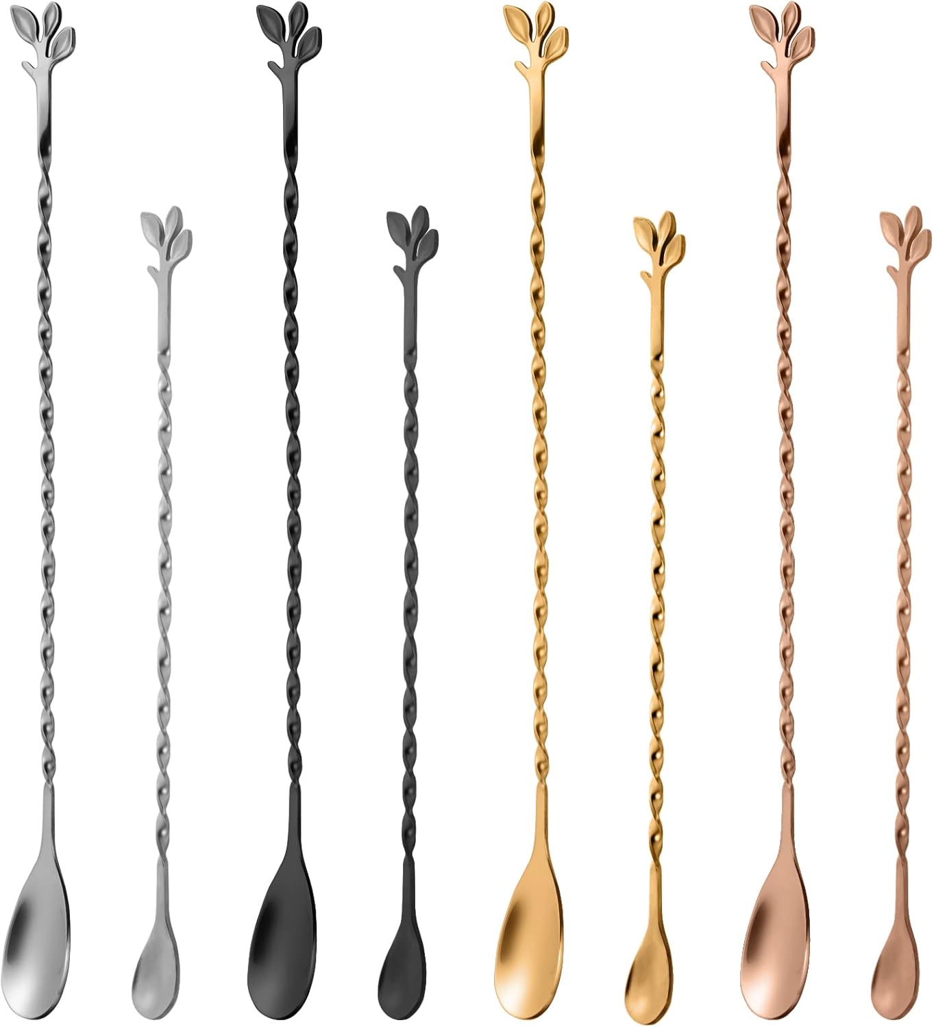 AnSaw Cuchara mezcladora de acero inoxidable de 12 pulgadas, 6 cucharas de barra con patrón en espiral dorado