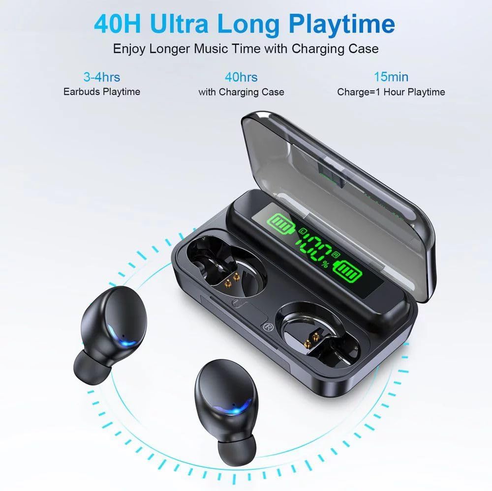 Auriculares inalámbricos con funda de carga grande y función de carga de teléfono, IPX5 impermeable, sonido estéreo de alta fidelidad, control