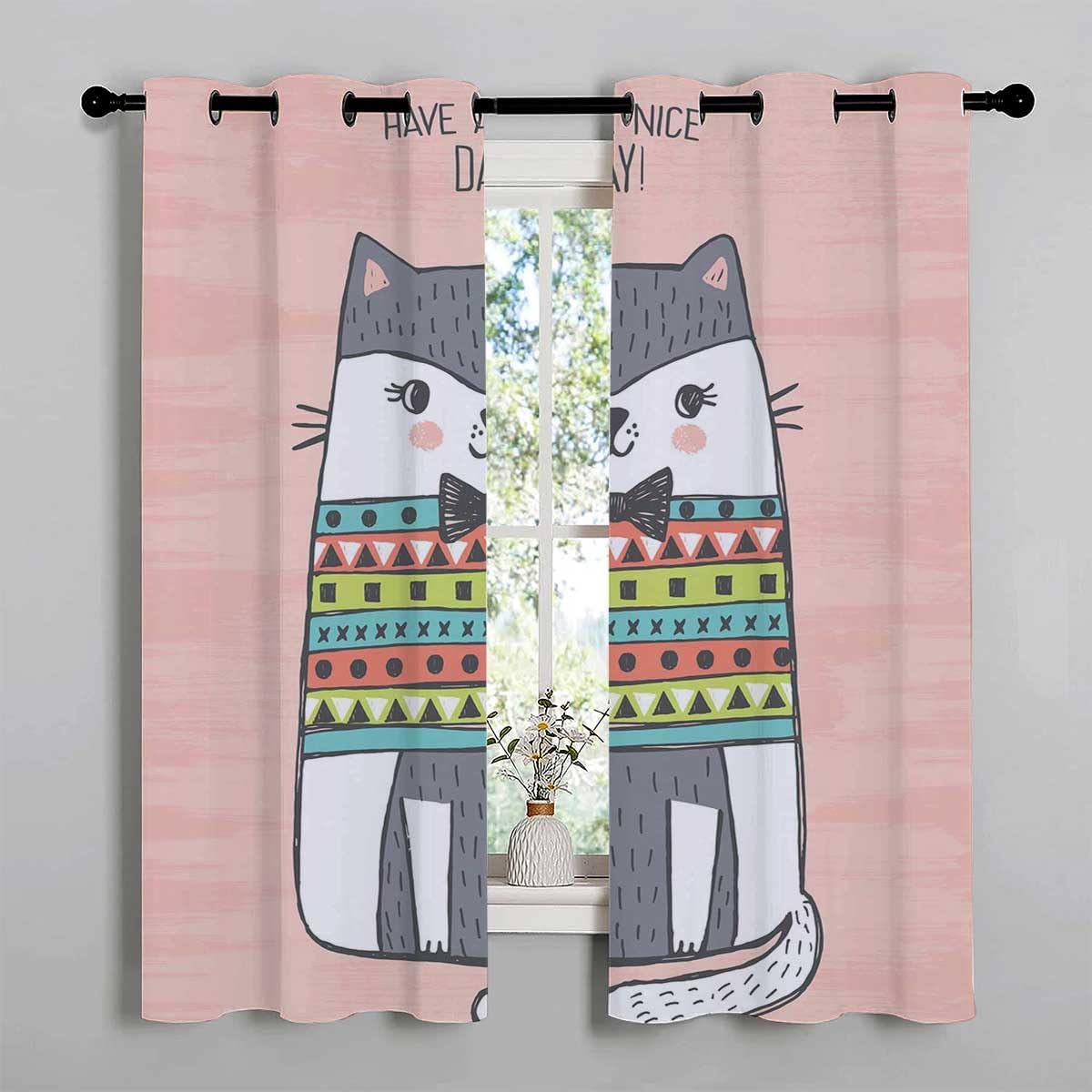 YANFENQI Cortinas Blackout para Habitacion Rosa Lindas Cortinas de Armario de Gato Cortinas para Cuartos Separar 63 pulgadas de ancho por 63