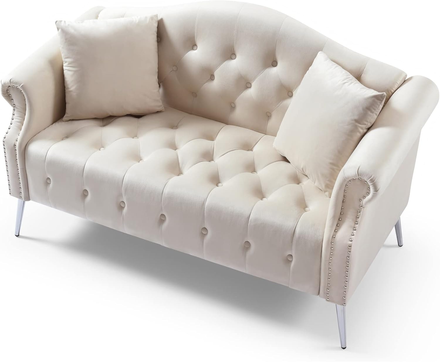 Holaki Chesterfield – Sofá de terciopelo de 59.4 pulgadas, moderno, tapizado, clásico, con botones copetudos, con brazos enrollados, patas de metal