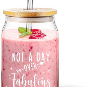 Nuanchu Vasos de vidrio para cumpleaños, regalos con tapa y pajilla, regalos de 16, 21, 30, 40 y 50 años, tazas de vidrio de café transparentes para Nuanchu Vasos de vidrio para cumpleaños, regalos con tapa y pajilla, regalos de 16, 21, 30, 40 y 50 años, tazas de vidrio de café transparentes para