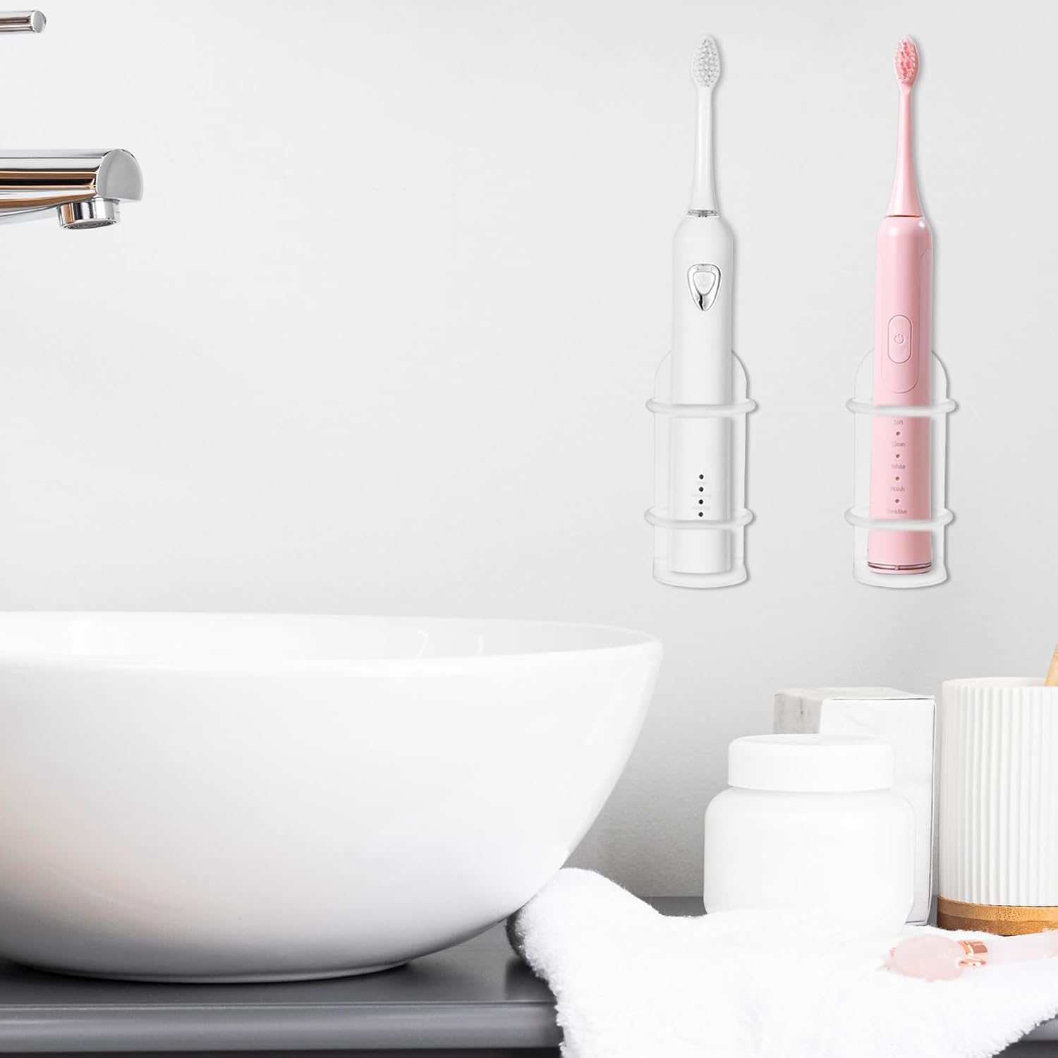 KALIONE Paquete de 2 soportes para cepillos de dientes eléctricos, soporte para cepillo de dientes eléctrico blanco, soporte para cepillo de dientes