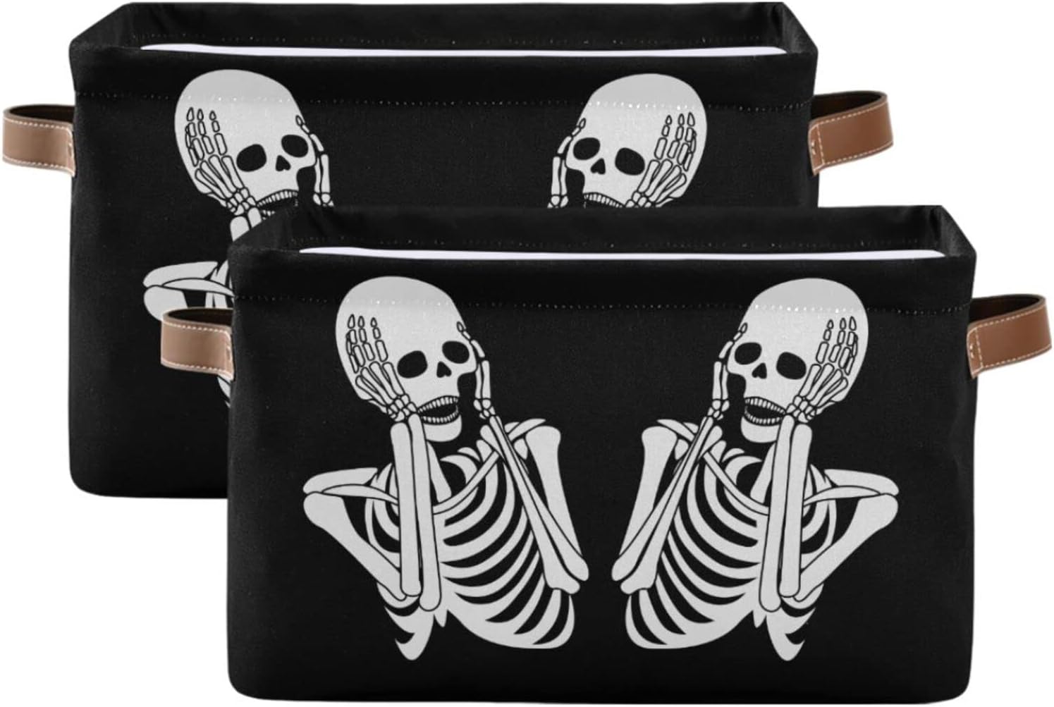 ALAZA Cesta de almacenamiento con diseño de calavera de Halloween, diseño de esqueleto negro para estantes para organizar el armario, estante del
