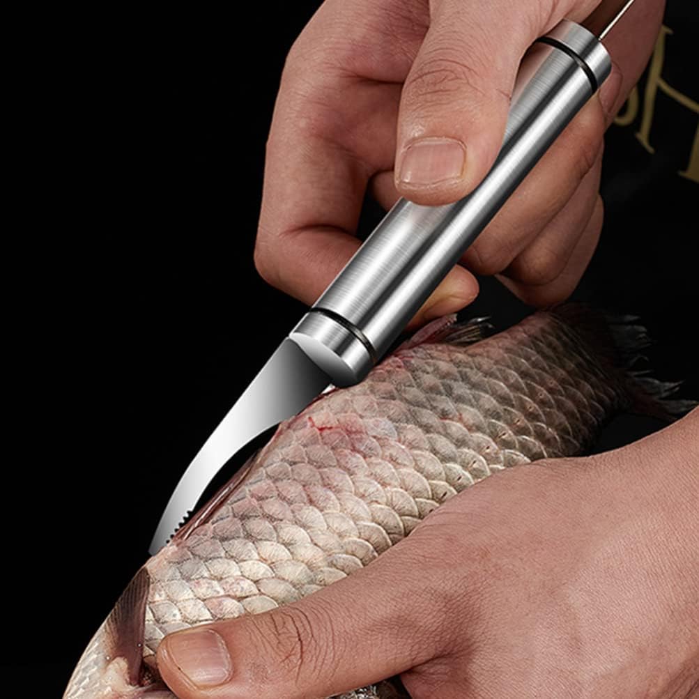 Hemoton 3 cuchillos de pescado de camarón de acero inoxidable para camarones, herramienta peladora multifunción, removedor de escamador de pescado