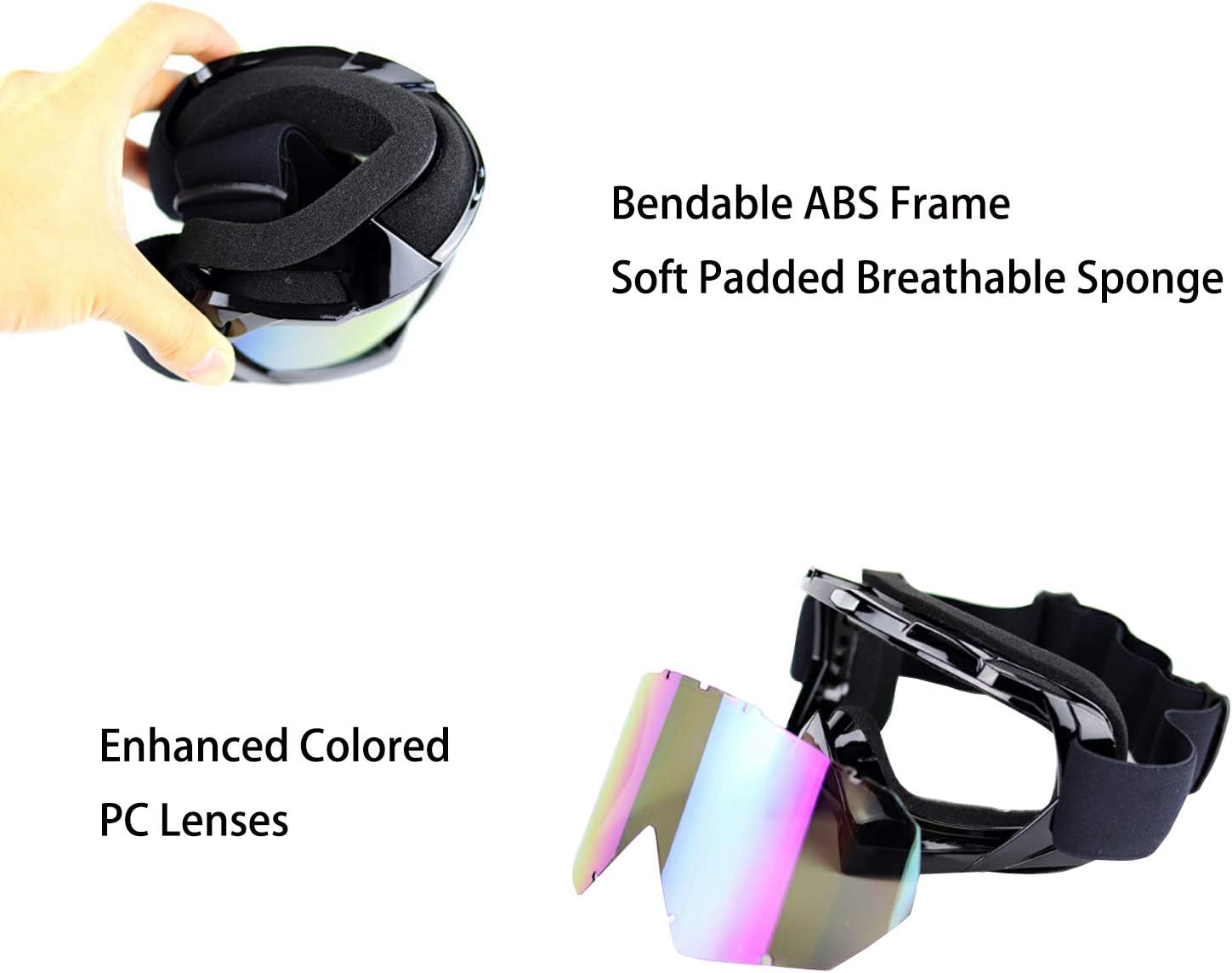 Gafas de motocicleta Dirt Bike Motocross ATV gafas todoterreno MX anti UV esquí ajuste sobre gafas arrancables para hombres, mujeres, jóvenes y