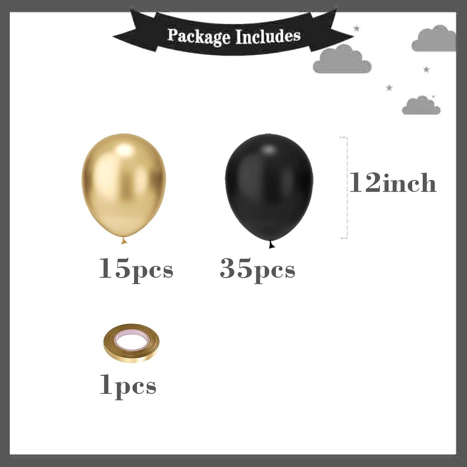 Globos negros dorados, 50 globos dorados y negros de 12 pulgadas, globos de látex negros para cumpleaños, Año Nuevo, boda, decoraciones de fiesta de
