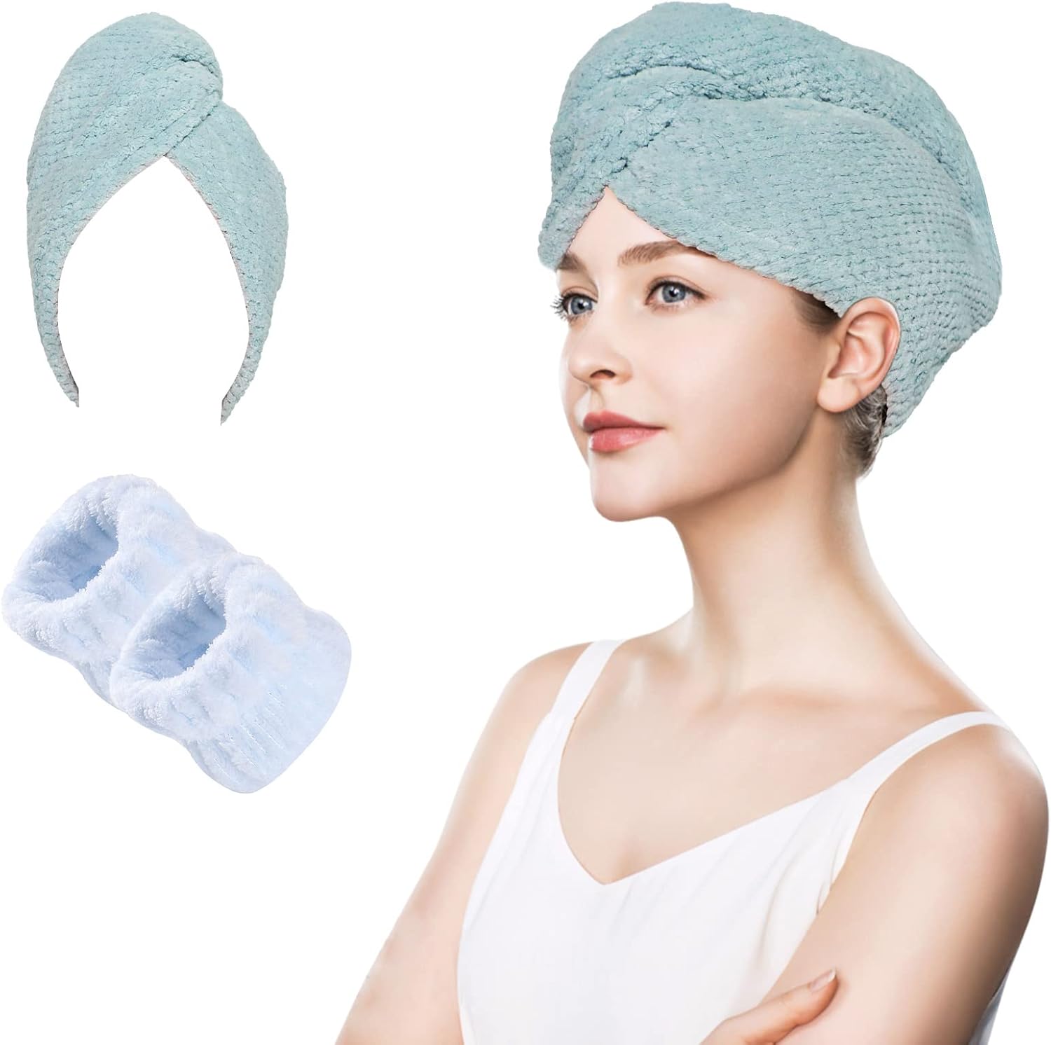 Ever Fairy Toalla de pelo de microfibra extra grande, turbante de secado rápido para mujeres, toalla de pelo antiencrespamiento para cabello rizado,