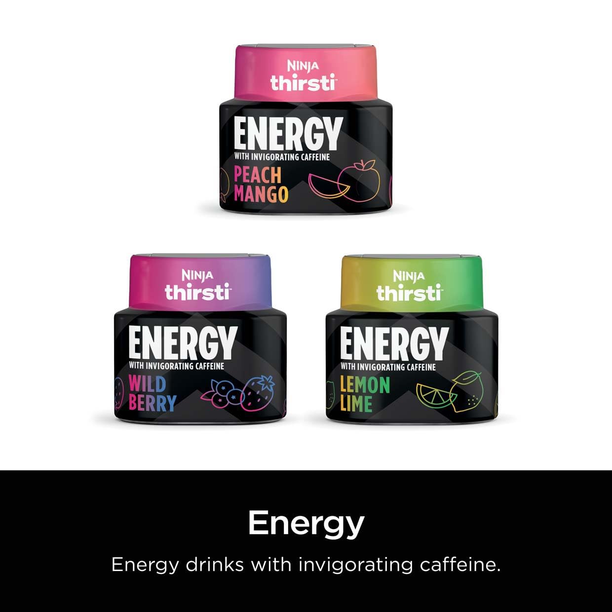 Ninja Thirsti Gotas de agua saborizadas, energía con cafeína vigorizante, bayas silvestres, cero calorías, cero azúcar, 2.07 onzas líquidas, hace