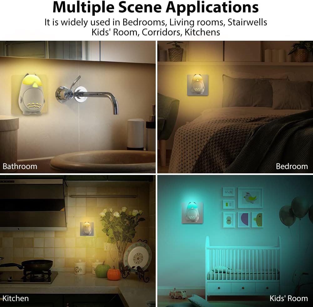 Luces nocturnas que cambian de color enchufables a la pared, 1 paquete de luz nocturna enchufable para niños, activada por voz inteligente, 9
