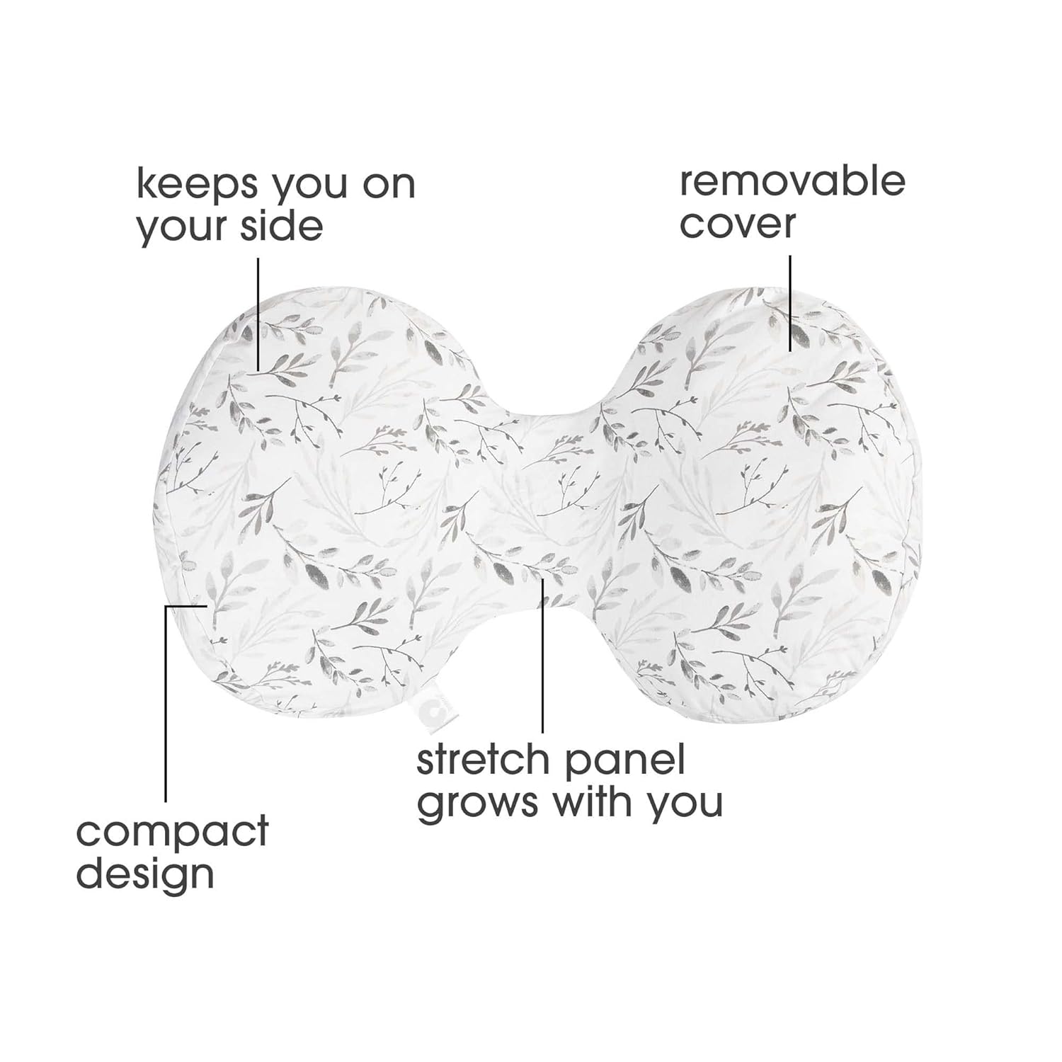 Boppy Almohada de embarazo de cuerpo total con funda de almohada extraíble fácil de poner en hojas grises dispersas y almohada de embarazo con funda
