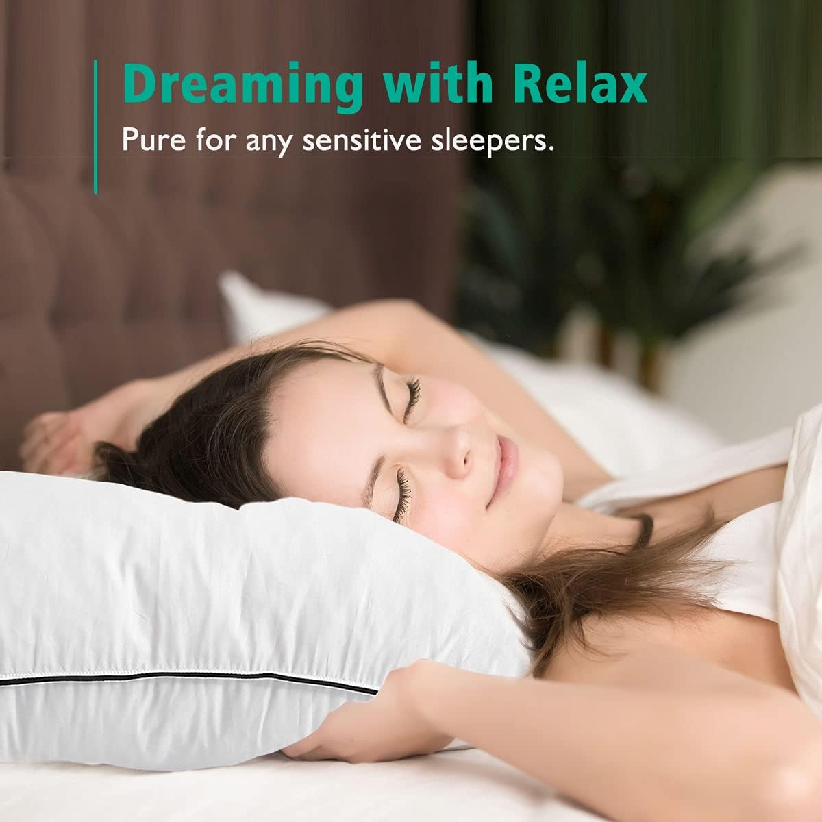 APSMILE Juego de 2 almohadas de plumas orgánicas, almohadas de cama de tamaño estándar para dormir con funda 100% algodón, almohada híbrida de