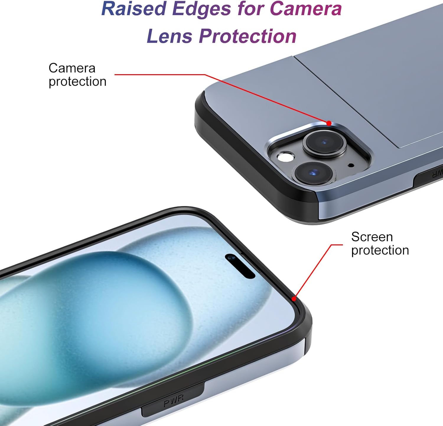 Funda protectora resistente compatible con iPhone 15 con tarjetero (2 unidades), protector de pantalla a prueba de golpes, cartera oculta para