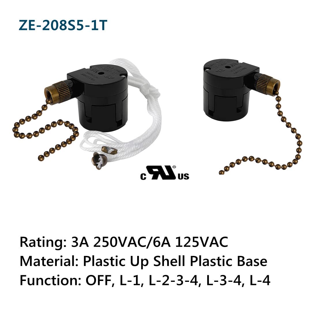 Zing Ear ZE-208S5-1T – Interruptor de ventilador de techo de 4 velocidades, interruptor giratorio para ventilador de techo, interruptor de repuesto