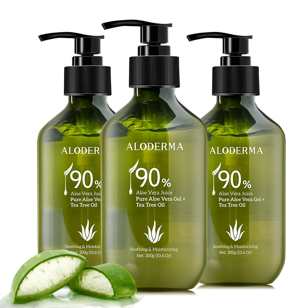 Aloderma Gel orgánico de aloe vera para la piel + aceite de árbol de té, fabricado dentro de las 12 horas de la cosecha, gel de aloe vera puro