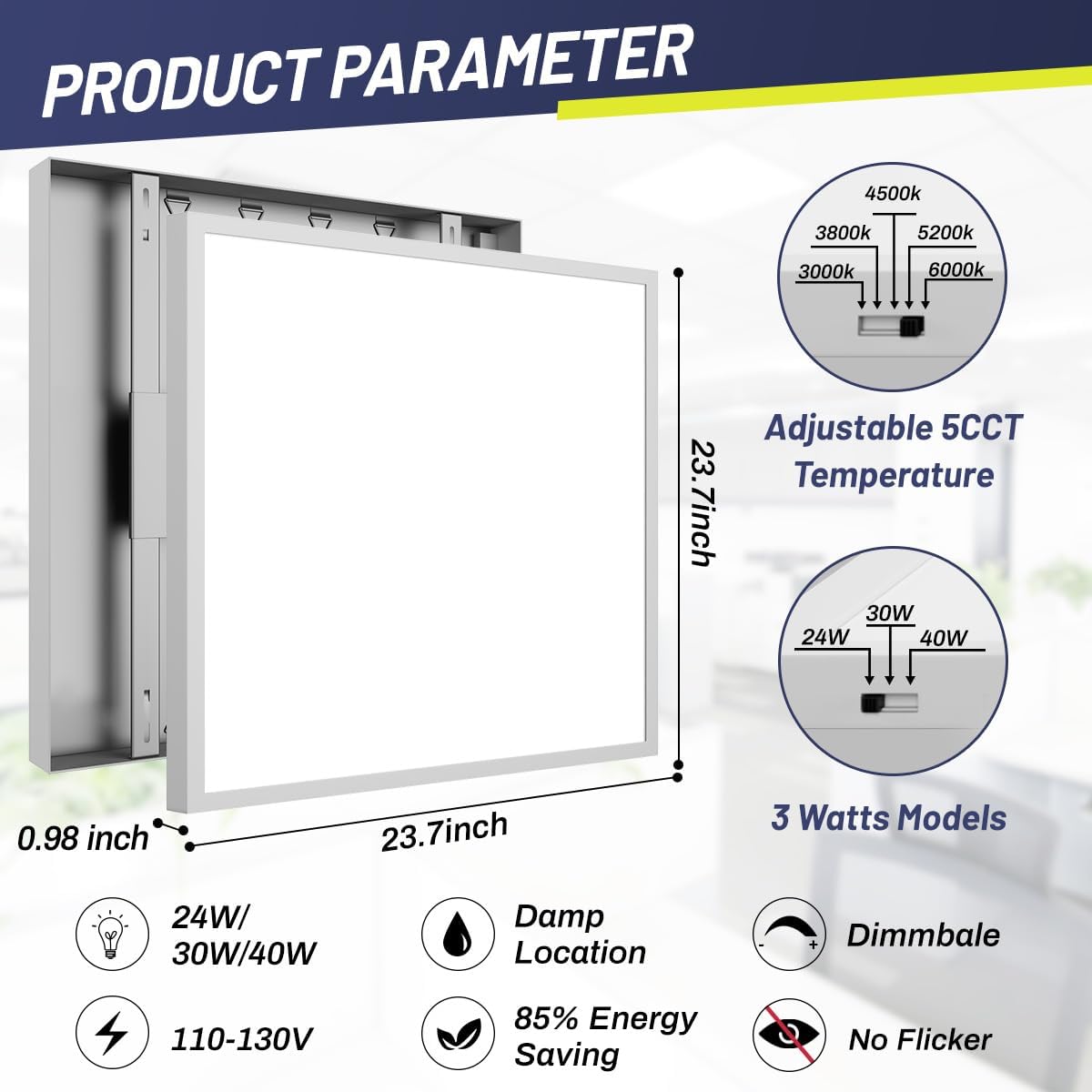 Allsmartlife Paquete de 2 luces LED de 2 x 2 para pantalla plana, 24 W30 W40 W, regulables 5CCT 3000K-6000K, accesorios de techo LED empotrados de