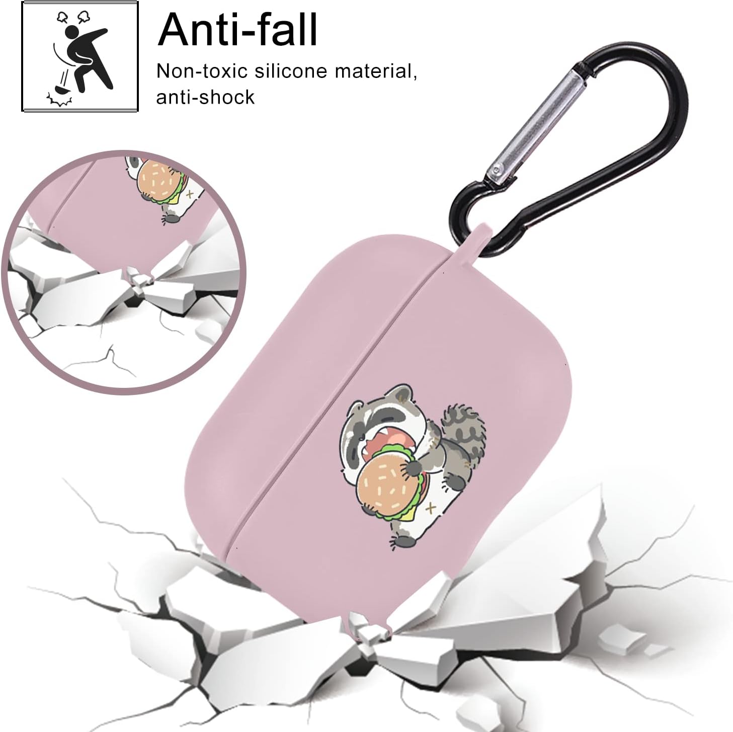 JOYLAND Cute Eat Raccoon Funda compatible con Airpods Pro Pink Soft TPU, soporta carga inalámbrica a prueba de golpes, funda protectora para Airpods