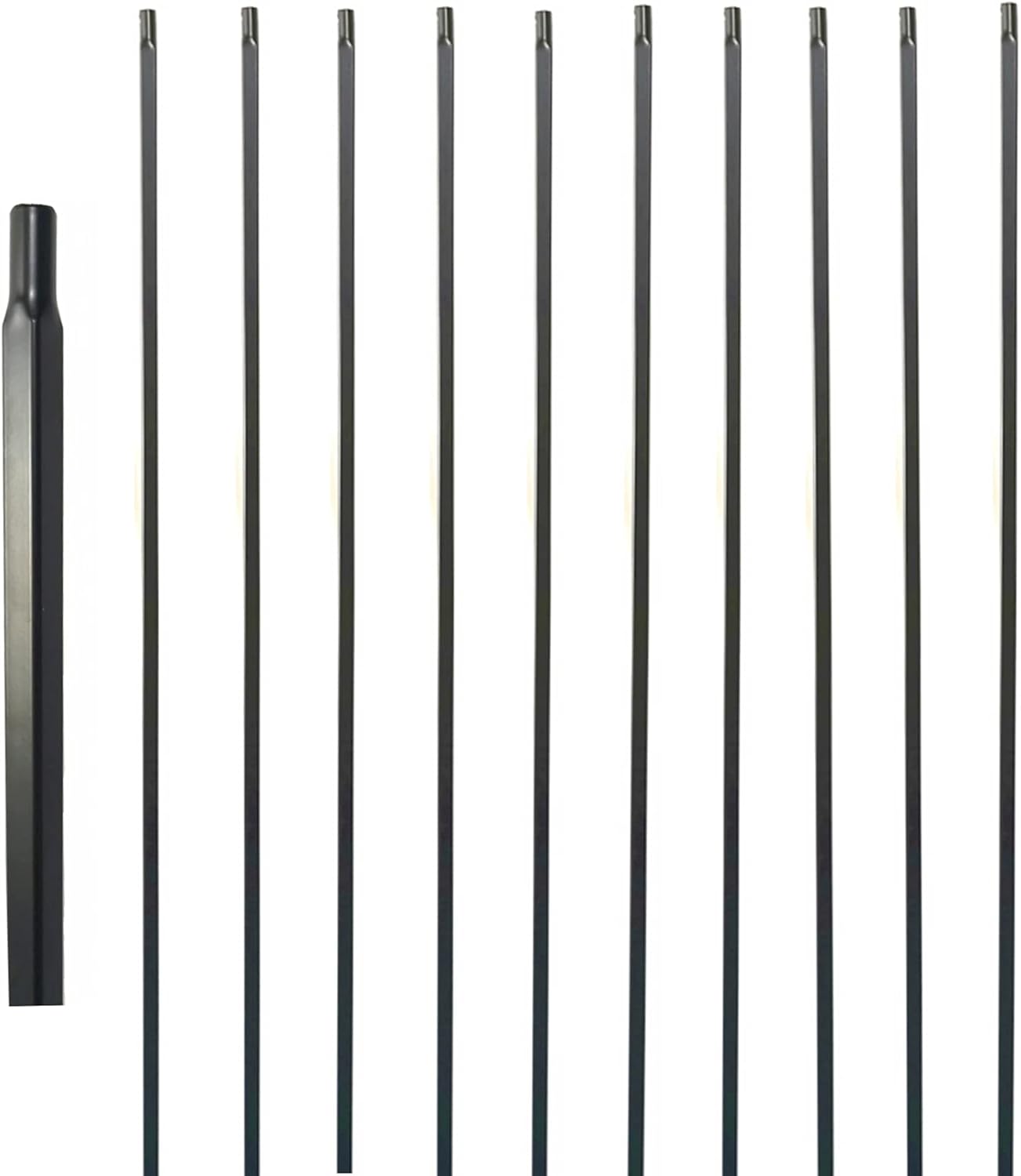 Balaustres cuadrados de hierro forjado de 12 x 44 pulgadas, husillos huecos de hierro para escaleras interiores (negro satinado, paquete de 10)