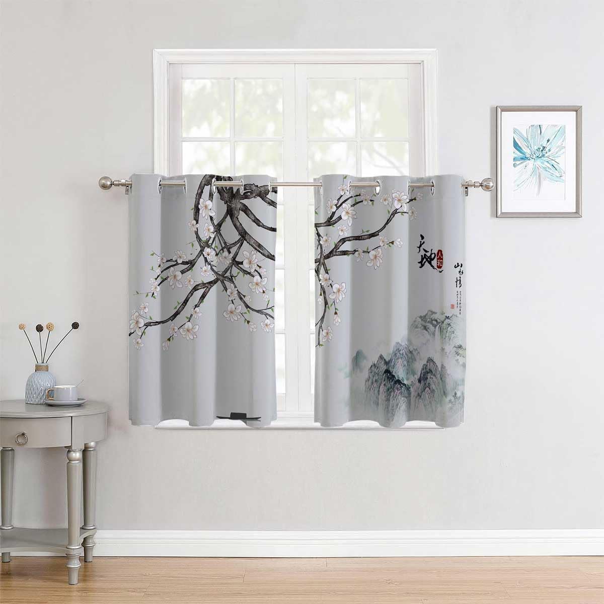 YANFENQI Cortinas para Habitacion Blackout Chinese Style Cherry Blossoms Plum Blossom Art Hallway Curtains Tapestry Curtains 55Inch Width by 55Inch