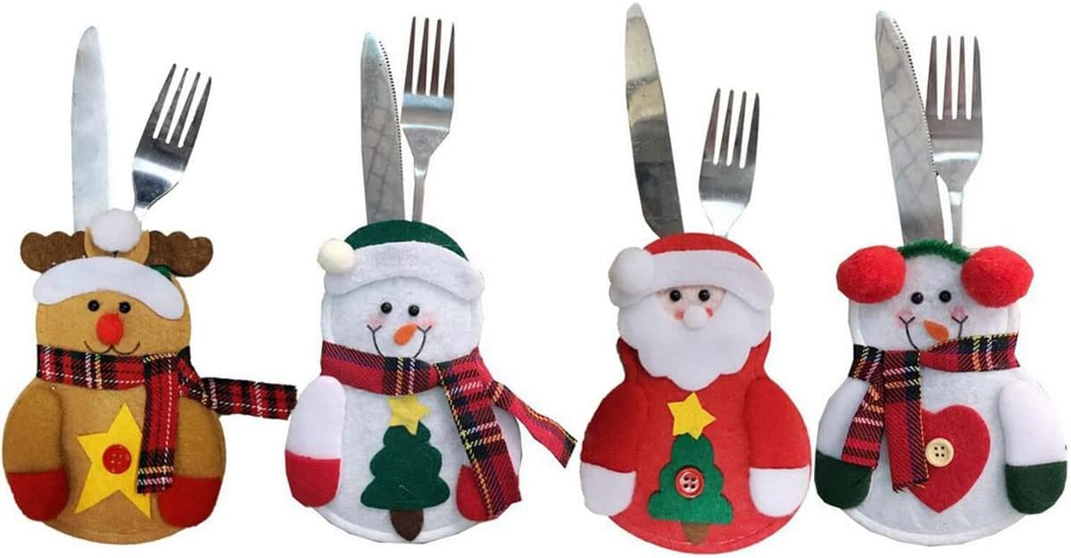 12 piezas de Navidad bolsa de cubiertos lindo muñeco de nieve cubiertos soporte cuchillo tenedor bolsa bolsa decoración para fiesta de Navidad cena