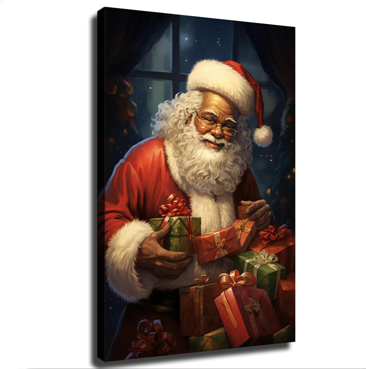 VesFy Póster de Papá Noel afroamericano de dibujos animados, pintura decorativa, regalo de vacaciones, imagen HD, estética moderna, mural, arte de