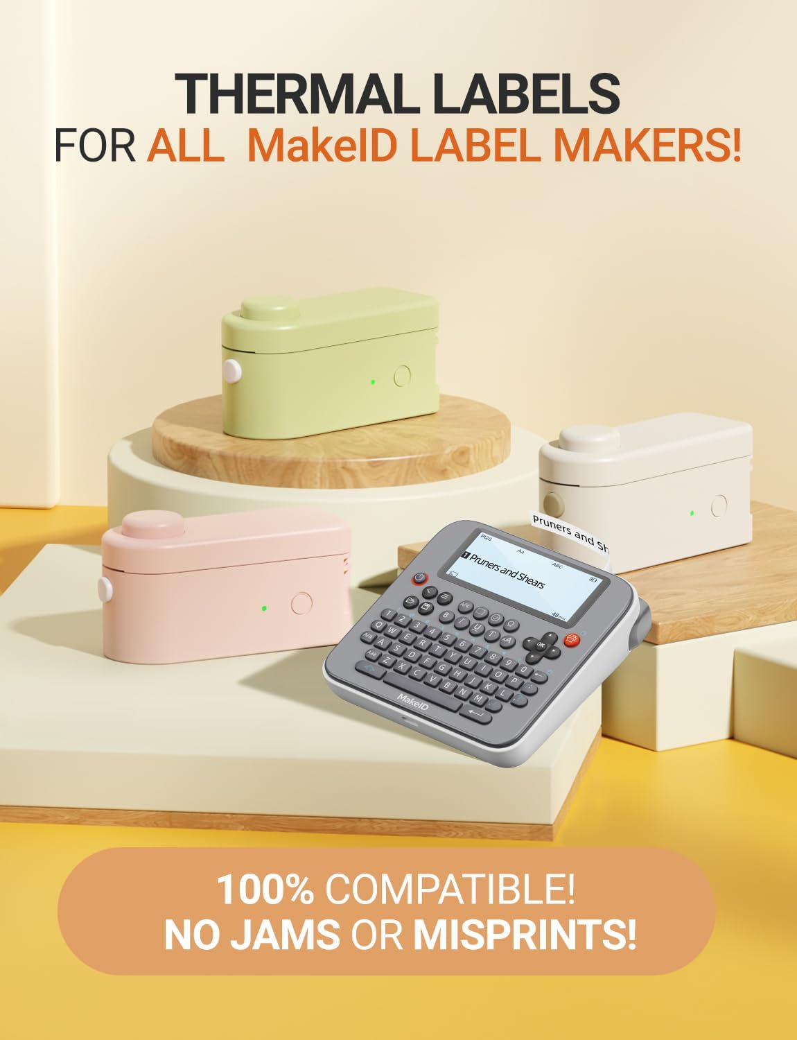 MakeID L1 E1 Cinta para etiquetadora adaptada, repuesto de papel de impresión de etiquetas laminadas estándar de 0.3 pulgadas y 0.47 pulgadas y 0.63