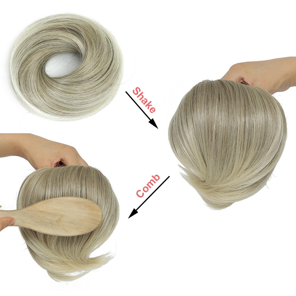 KETHBE Pieza de pelo desordenado, moño sintético despeinado, pieza de pelo corto para cola de caballo sintética con banda de goma elástica, piezas