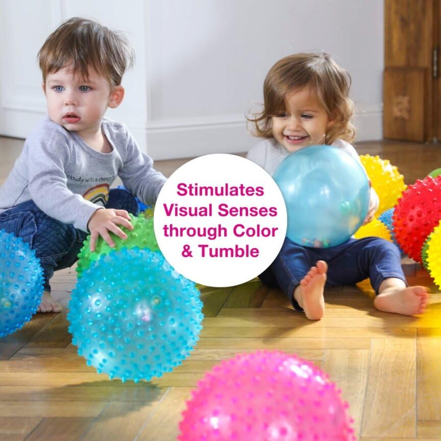 Edushape Bola sensorial de bola suave arcoíris para bebés y niños pequeños  7 pulgadas desinflada multicolor mini bola ruidosa con cuentas coloridas